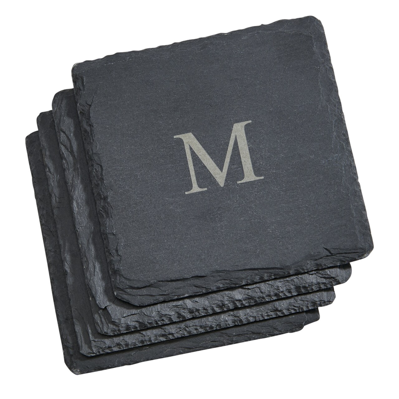 Contemporary Home Living Set of 4 Black Square Stone Slate Coaster Set 4"